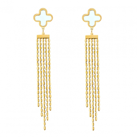 Cercei Inox și AUR - Cercei White Flower din Inox placat cu AUR 18K