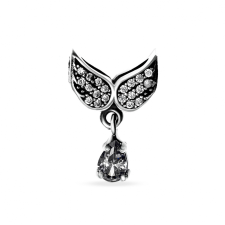 Charmuri din Argint - Charm din Argint 925 Angel Wings Crystal Clear – Eleganță și Protecție pentru Brățara Ta
