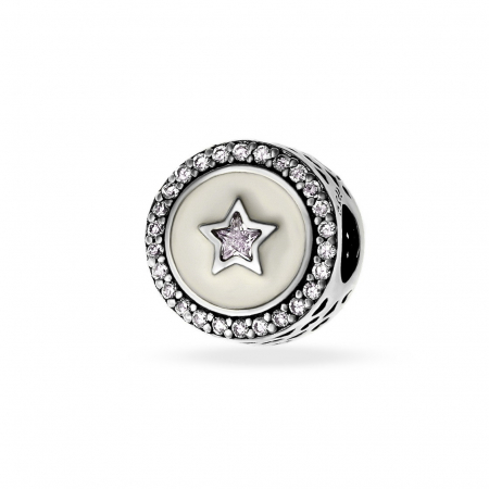 Charmuri din Argint - Charm din Argint 925 Inimioara Shiny Star White – Eleganță Astrală și Rafinament pentru Brățări