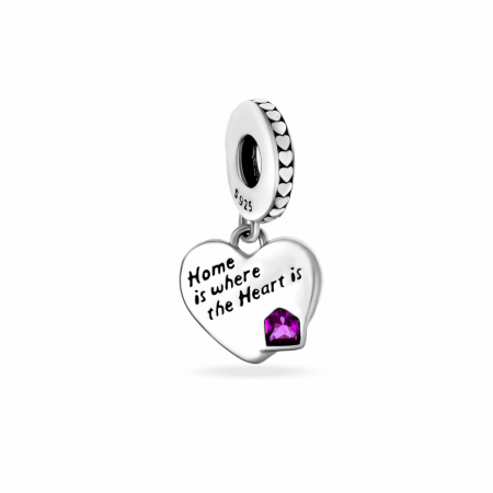 Charmuri din Argint - Charm din Argint 925 "Mom Is Where The Heart Is" – Bijuterie Emoționantă
