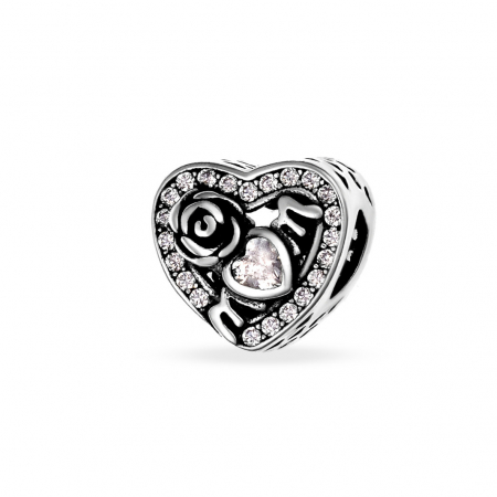 Charmuri din Argint - Charm din Argint 925 MOM Love Crystal – Cadou Emoționant pentru Mamă, Eleganță și Legătură Eternă