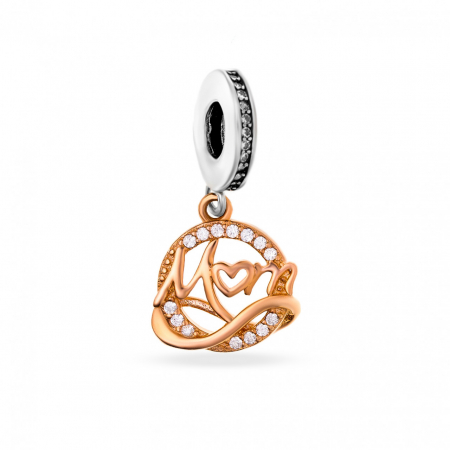 Charmuri din Argint - Charm din Argint 925 MOM Roze – Bijuterie Emoționantă pentru Mama, Cadou Elegant și Personalizat