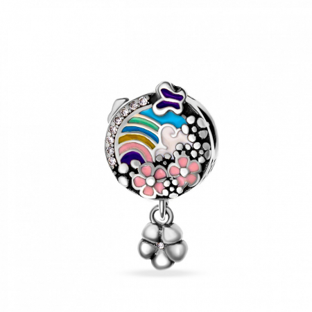 Charmuri din Argint - Charm din Argint 925 Rainbow Flowers – Eleganță, Culoare și Mesaj Inspirator pentru Brățări de Bijuterii