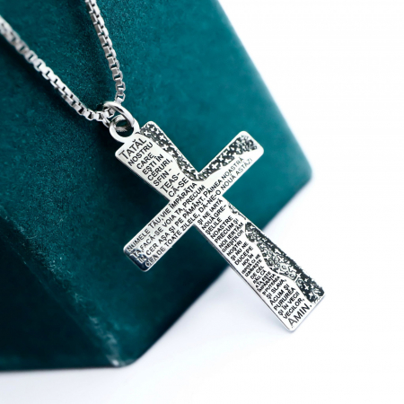 Colier BOX din argint cu cruce gravată "Tatăl Nostru" – bijuterie religioasă elegantă și personalizabilă [2]