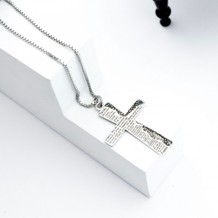 Colier BOX din argint cu cruce gravată "Tatăl Nostru" – bijuterie religioasă elegantă și personalizabilă [3]