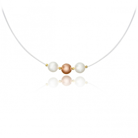 Coliere din AUR 14K - Colier delicat din aur 14K cu perle Mallorca și fir transparent – Eleganță subtilă pentru orice ocazie