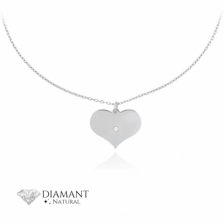 Coliere Argint cu Diamante - Colier din Argint cu Inimioara si Diamant Natural