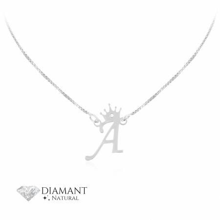 Bijuterii aur, argint, diamante, inox - Colier din Argint cu Initială și Diamant Natural – Eleganță și Personalizare pentru Orice Ocazie