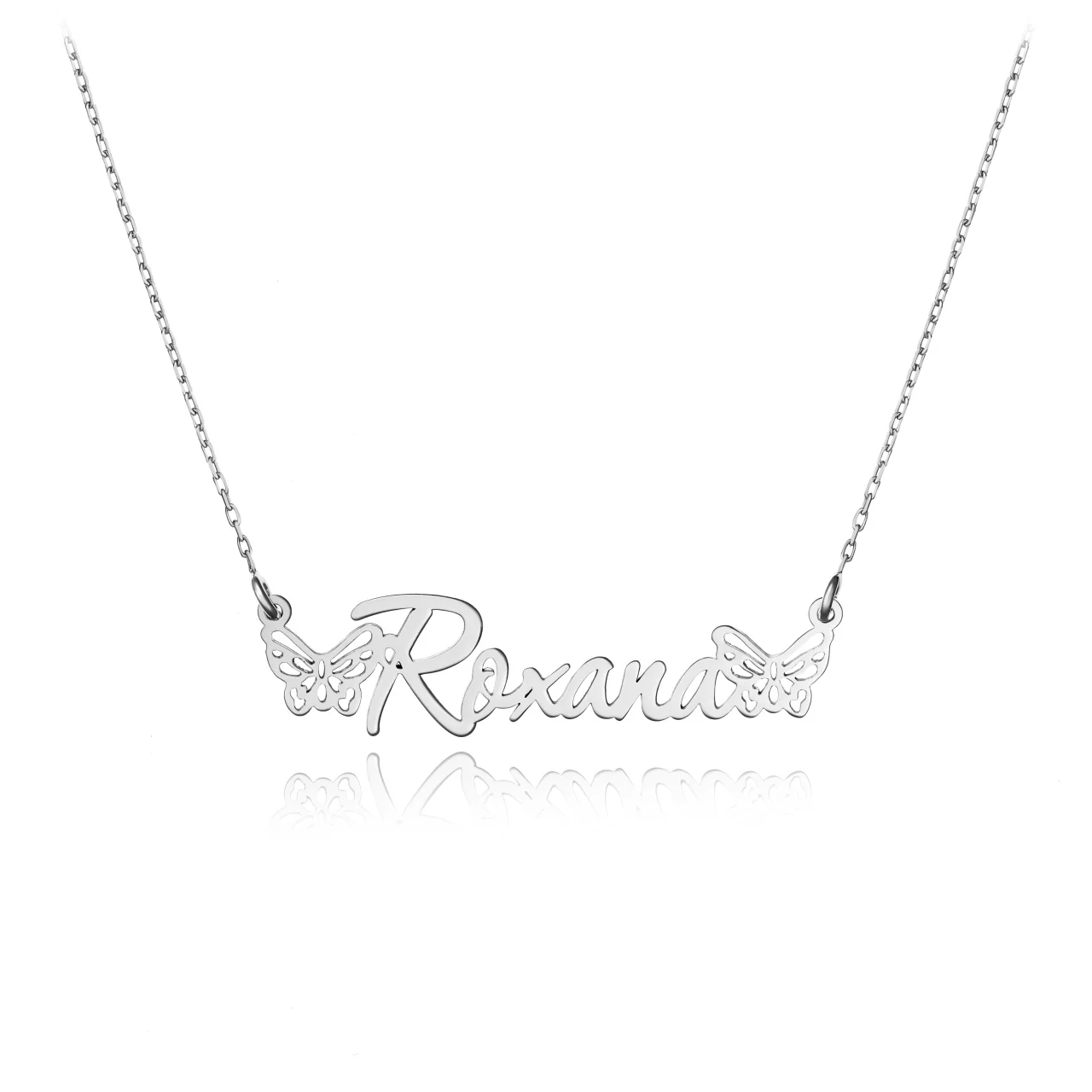 Bijuterii Argint Personalizate - Colier din argint personalizat cu nume și fluturi – Bijuterie elegantă și unică pentru orice ocazie