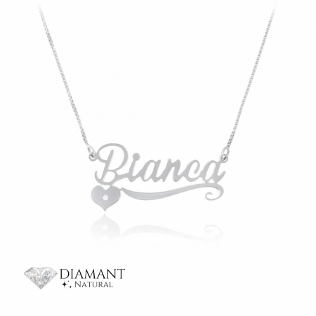 Coliere Argint cu Diamante - Colier din Argint personalizat cu Nume si Diamant Natural - Premium Collection