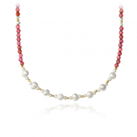 Coliere din AUR 14K - Colier din Aur 14K cu Perle de Cultură și Granat Natural – Eleganță și Raffinament pentru Orice Ocazie