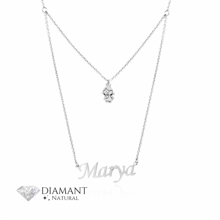 Coliere Argint cu Diamante - Colier Dublu din Argint personalizabil cu Nume si Diamant Natural - Premium Collection