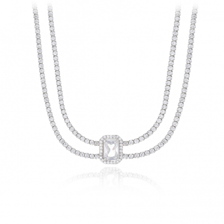 Bijuterii aur, argint, diamante, inox - Colier Dublu Tennis Aurora Glow din Argint 925 - Eleganță și Strălucire pentru Orice Ocazie