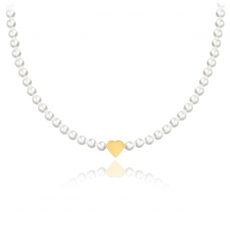 Coliere din AUR 14K - Colier Heart din AUR 14K cu Inimă Gravabilă și Perle Mallorca – Eleganță și Rafinament