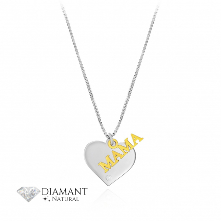 Bijuterii aur, argint, diamante, inox - Colier Mama Supreme din Argint 925 cu Diamant Natural – Eleganță și Rafinament pentru Momente Speciale
