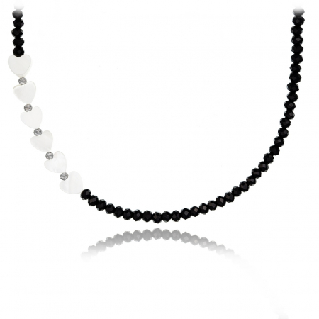 Bijuterii Argint Personalizate - Colier Mini Hearts din Argint 925 cu Cristale și Inimi din Sidef Natural – Eleganță și Rafinament