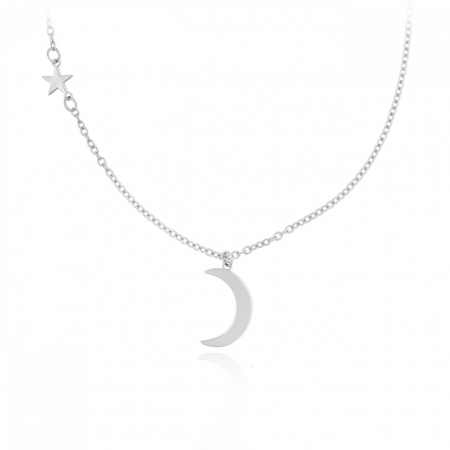 Bijuterii Argint Personalizate - Colier MoonyStar din argint 925 cu design de lună și stea - Bijuterie elegantă și rafinată pentru femeia modernă