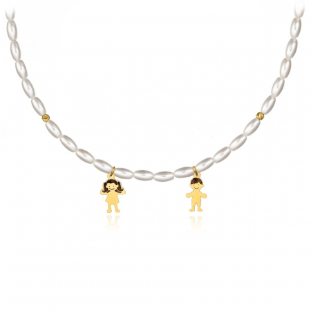 Coliere din AUR 14K - Colier My Kids cu Perle Mallorca și AUR 14K – Eleganță și Personalizare pentru Momente Speciale
