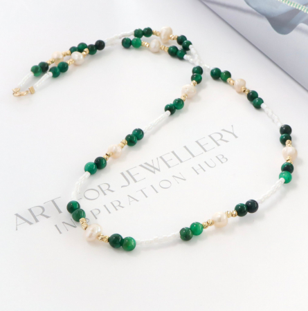 Colier Elegant cu Perle de Cultură, Agate și Bile din Aur 14k – Rafinament Modern și Personalizare [1]