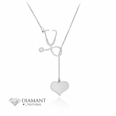 Bijuterii aur, argint, diamante, inox - Colier Stetoscop din Argint 925 cu Diamant Natural – Eleganță și Profesionalism pentru Profesioniștii Medicali