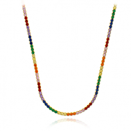 Coliere din Argint - Colier Tennis din Argint 925 Rainbow Golden – Eleganță modernă cu cristale multicolore și personalizare