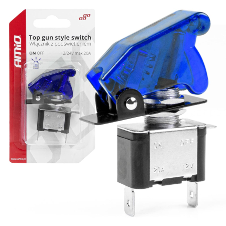 Electrice si Electronice Auto - Comutator Iluminat Auto "TOP GUN" 12V-24V, Protectie, Culoare Albastra, 20A, Pentru Moto, ATV, Off-Road