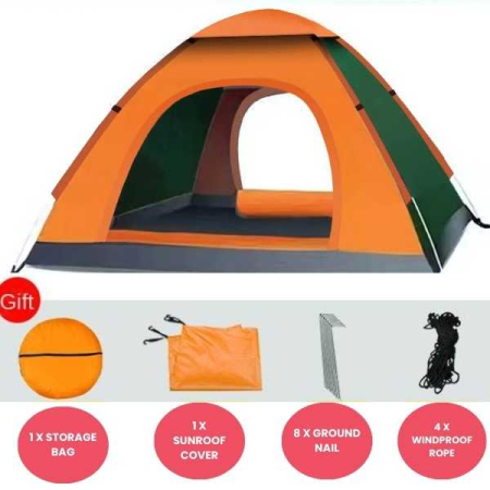 Cort automat portocaliu pentru camping și plajă, impermeabil și rezistent UV, montare rapidă în 2 secunde [1]