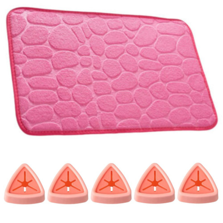 CADOURI, HOBBY & ARTE - Covoras de baie cu spuma de memorie Anti-Derapant Ultra-Absorbant 60 x 40 cm si 5 Suporti Impermeabili Autoadezivi cu Sistem Push Free pentru Prosoape Roz - IoArtify.ro
