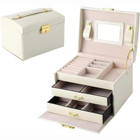 Cutie de Bijuterii Mercaton din Piele Ecologica tip Valiza cu 3 Compartimente 17x13x7 cm Crem – IoArtify.ro [1]