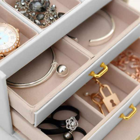 Cutie de Bijuterii Mercaton din Piele Ecologica tip Valiza cu 3 Compartimente 17x13x7 cm Crem – IoArtify.ro [4]