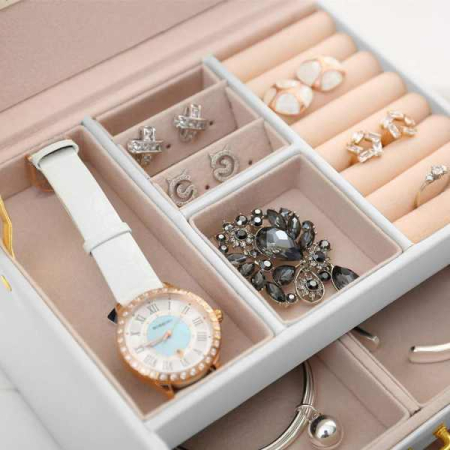 Cutie de Bijuterii Mercaton din Piele Ecologica tip Valiza cu 3 Compartimente 17x13x7 cm Crem – IoArtify.ro [5]