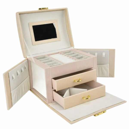 LIFESTYLE & PERSONAL - Cutie de Bijuterii din Piele Ecologica tip Valiza cu 3 Compartimente Roz capacitate mare - IoArtify.ro