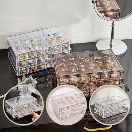 Organizator Elegant pentru Bijuterii și Accesorii Mici - 3 Sertare cu 72 Compartimente Transparentă [2]