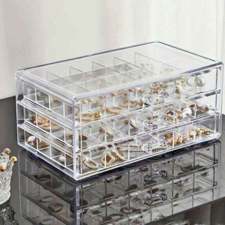Organizator Elegant pentru Bijuterii și Accesorii Mici - 3 Sertare cu 72 Compartimente Transparentă [1]
