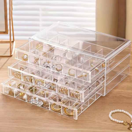 Organizator Elegant pentru Bijuterii și Accesorii Mici - 3 Sertare cu 72 Compartimente Transparentă [4]