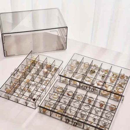 Organizator Elegant pentru Bijuterii și Accesorii Mici - 3 Sertare cu 72 Compartimente Transparentă [3]