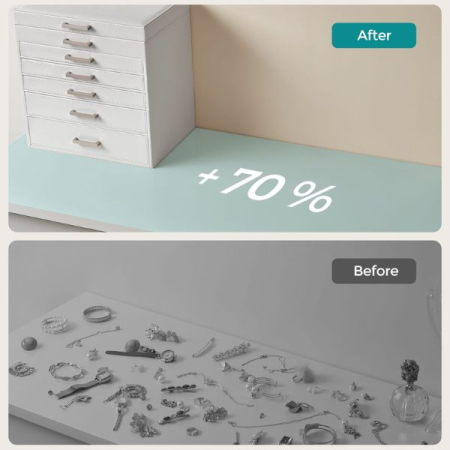 Cutie pentru Bijuterii si Ceasuri cu 5 Sertare si Oglinda din MDF si Catifea 30.2 x 21 x 31.3 cm Alb – IoArtify.ro [8]