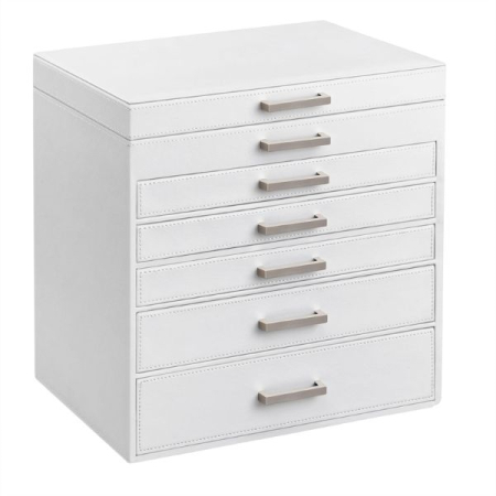 Cutie pentru Bijuterii si Ceasuri cu 5 Sertare si Oglinda din MDF si Catifea 30.2 x 21 x 31.3 cm Alb – IoArtify.ro [1]