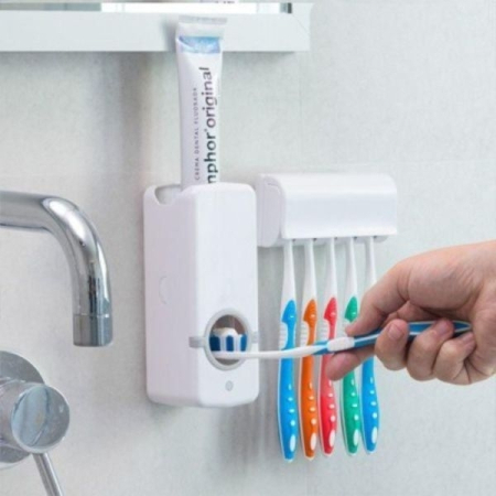 Organizează-ți baia cu dozator automat pentru pastă și suport pentru 5 periute – igienic, simplu și modern! [8]
