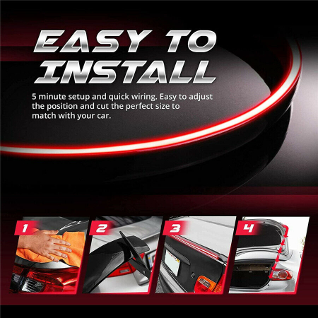 Eleron auto cu lampă stop frână LED 12V, flexibil, autoadeziv, pentru autoturisme, 120cm, negru [7]