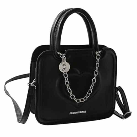 CADOURI, HOBBY & ARTE - Geanta de Umar cu Lantic Model cu Inimioara Piele Ecologica 19.5 cm x 16.5 cm x 6 cm Negru - IoArtify.ro