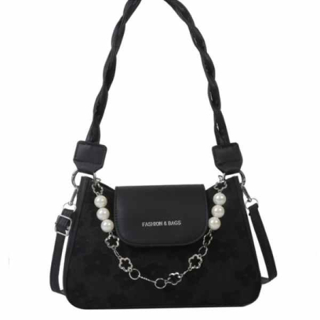 CADOURI, HOBBY & ARTE - Geanta de Umar cu Perle Model Elegant Imprimeu Flori Piele Ecologica 3.5 x 16 x 6 cm Negru - IoArtify.ro