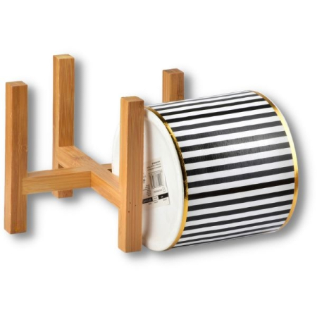 Ghiveci ceramic pentru flori Luxury cu suport din lemn diametru 12,5 cm înălțime 16,5 cm Alb Negru Auriu – IoArtify.ro [1]