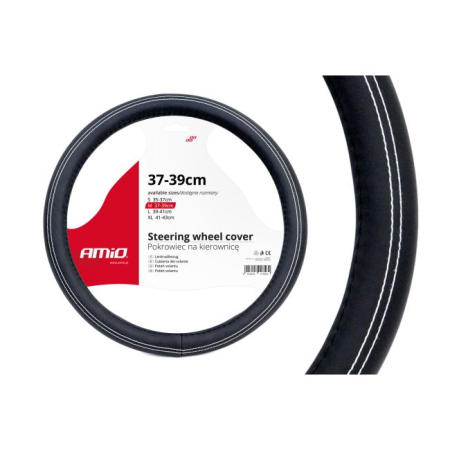 Huse volan - Husa volan negru cusatura alba SWC-15-M dimensiune 37-39 cm – IoArtify.ro