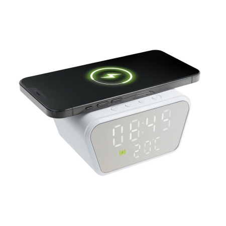 Diverse GSM - Incarcator Wireless Fast Charging 15W cu Ceas Digital si Termometru incorporat 11 x 8 x 6.5 cm Alb - IoArtify.ro