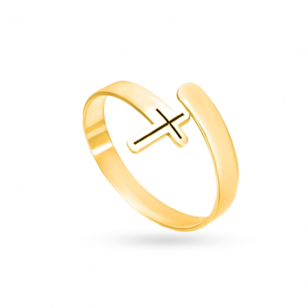 Inel Cross din Aur 14K Personalizabil cu Nume sau Mesaj – Bijuterie Religioasă Elegantă și Unică [1]