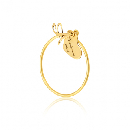 Inele Aur 14K Personalizate - Inel personalizat din aur 14k cu inițială gravată și inimioară – Bijuterie elegantă și unică pentru orice ocazie