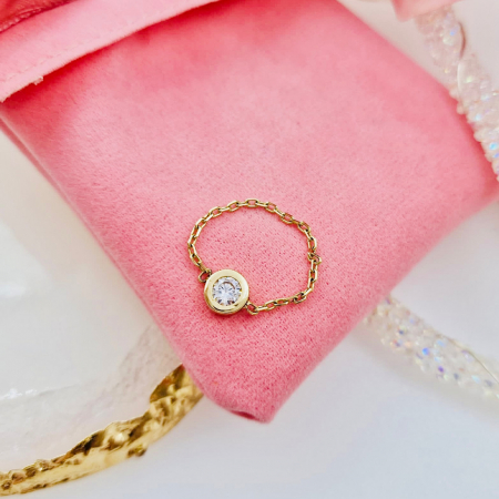 Inel din aur 14K cu cristal și lănțișor, bijuterie elegantă și rafinată pentru orice ocazie [1]