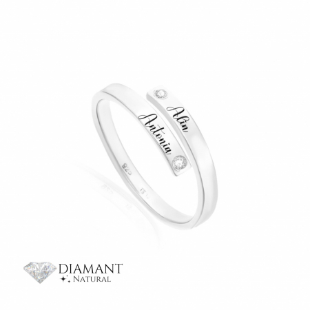Bijuterii aur, argint, diamante, inox - Inel din Argint Personalizat cu Nume si Diamante Naturale