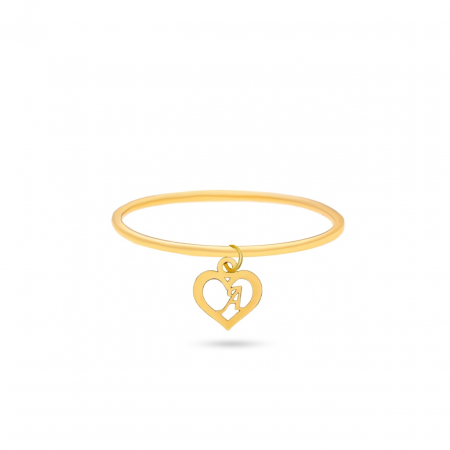 Inele Aur 14K Personalizate - Inel Heart cu Inițială din Aur 14K – Eleganță Personalizată și Durabilitate pentru Orice Ocazie